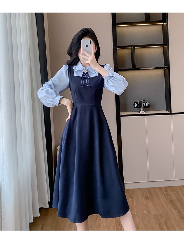 페이크 레이어드 학원 스타일 베이비 칼라 드레스 2026 년 조기 봄 프랑스식 길다 치마 소녀 착용 가져 가라. 치마 상세 이미지 29