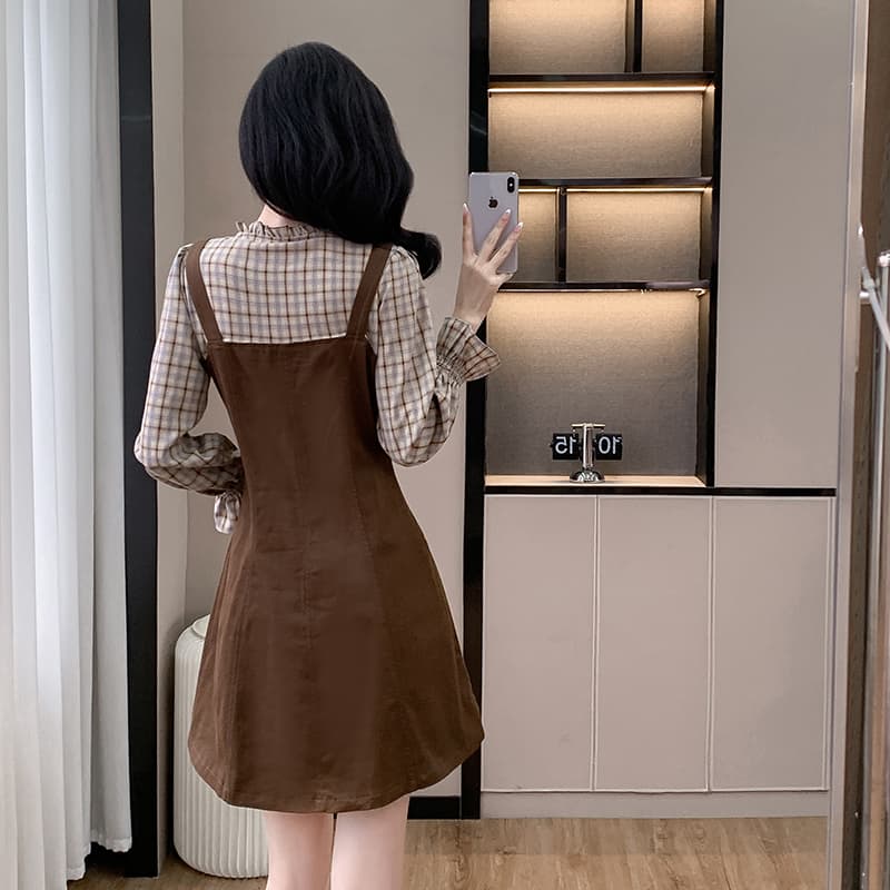 2026 봄 새로운 페이크 레이어드 멜빵 스커트 드레스 몸매 가꾸기 슬림해 보이는 품격 부드러운 달콤함 귀여운 작은 키 이미지 5