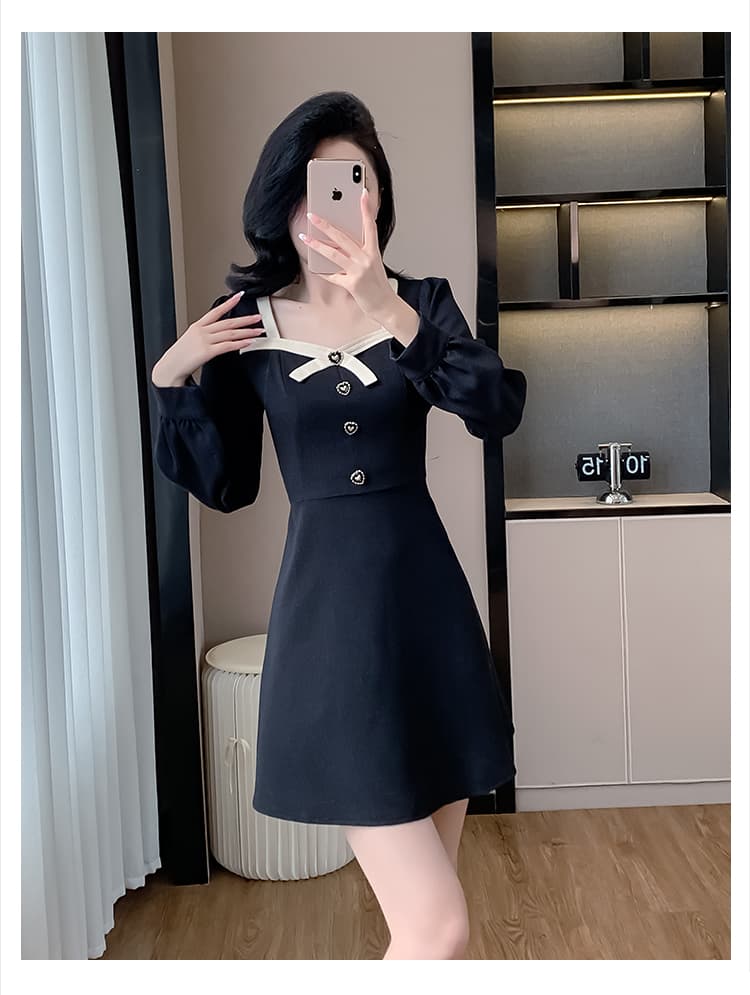 프랑스식 2026 년 봄 새로운 드레스 고급 센스 긴팔 광장 칼라 검정색 한 마디 작은 샤넬 스타일 짧은 치마 상세 이미지 26