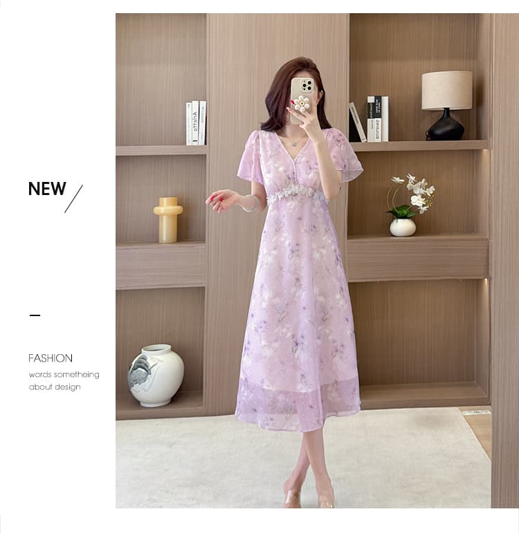 프랑스식 하이웨이스트 꽃무늬 여성 드레스 여름 2026 년 새로운 캐주얼 허리 수축 다용도 쉬폰 프린트 롱 스커트 상세 이미지 15