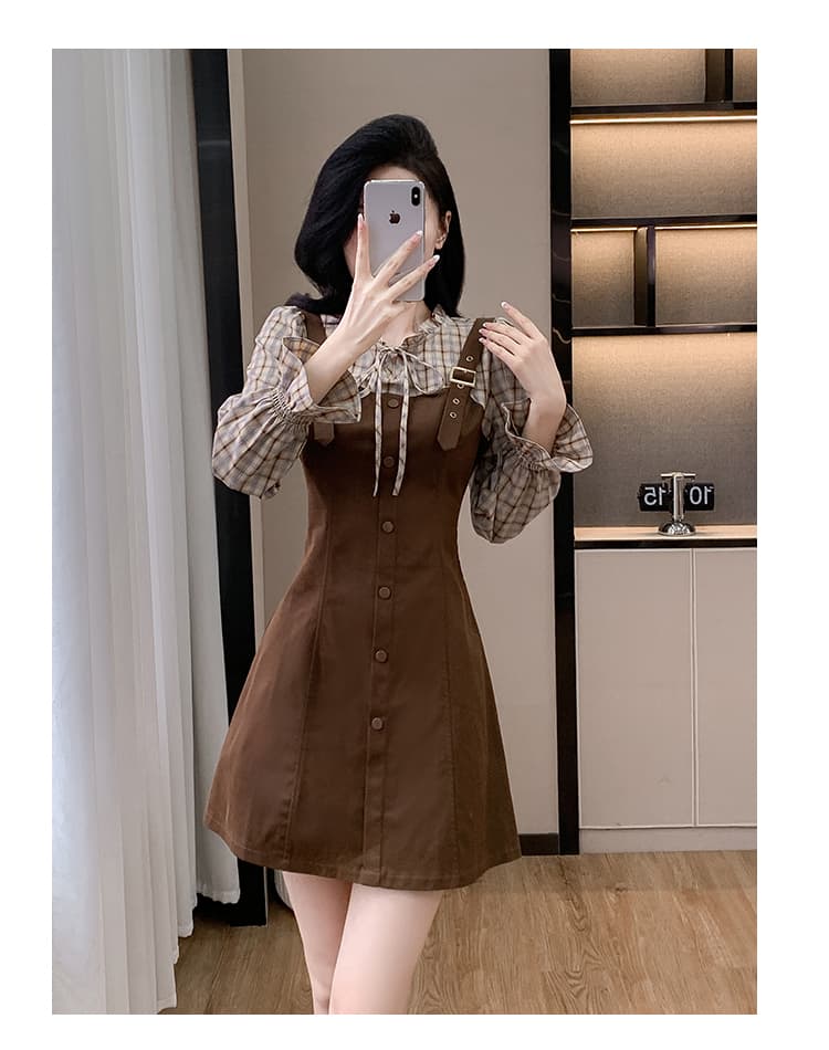 2026 가을 새로운 페이크 레이어드 멜빵 스커트 드레스 몸매 가꾸기 슬림해 보이는 품격 부드러운 바람 달콤함 작은 키 상세 이미지 36
