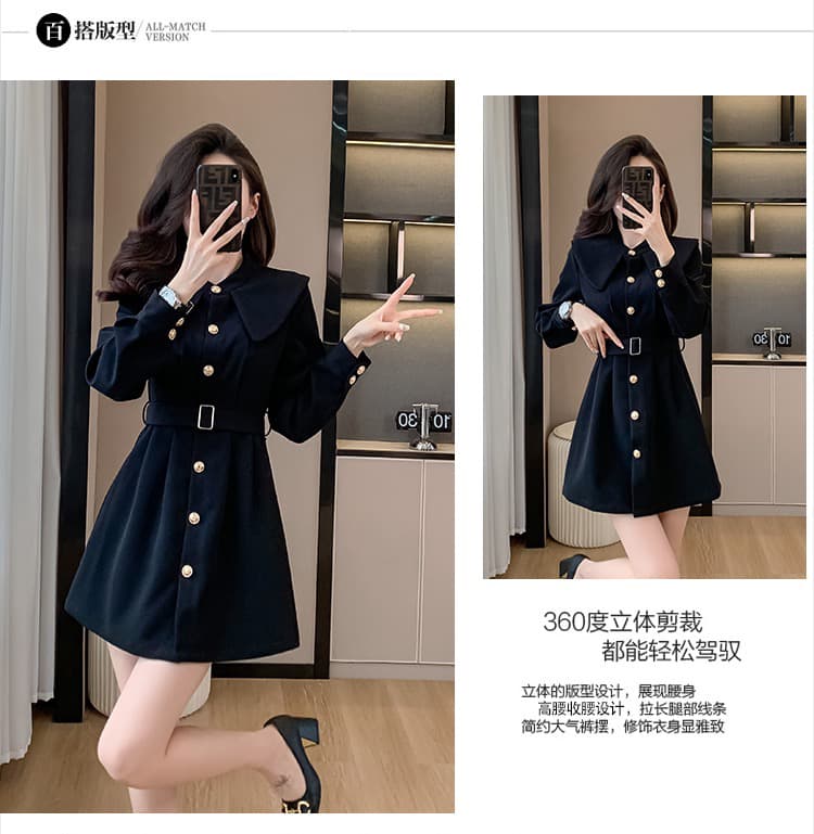 검정색 여성 드레스 2026 가을 새로운 품격 그는 벤 바람 허리 수축 슬림해 보이는 긴팔 베이비 칼라 작은 검은 드레스 상세 이미지 4