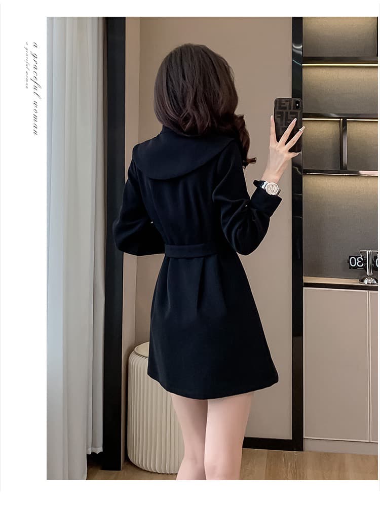 검정색 여성 드레스 2026 가을 새로운 품격 그는 벤 바람 허리 수축 슬림해 보이는 긴팔 베이비 칼라 작은 검은 드레스 상세 이미지 19