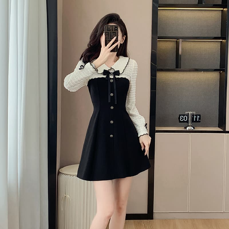 2026 년 프랑스식 레트로 달콤함 연령 감소 슬림해 보이는 그는 벤 바람 페이크 레이어드 작은 샤넬 스타일 드레스 작은 키 치마 이미지 3