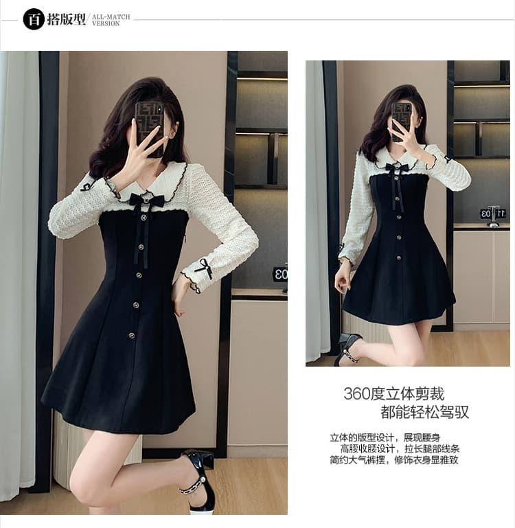 2026 년 프랑스식 레트로 달콤함 연령 감소 슬림해 보이는 그는 벤 바람 페이크 레이어드 작은 샤넬 스타일 드레스 작은 키 치마 상세 이미지 4