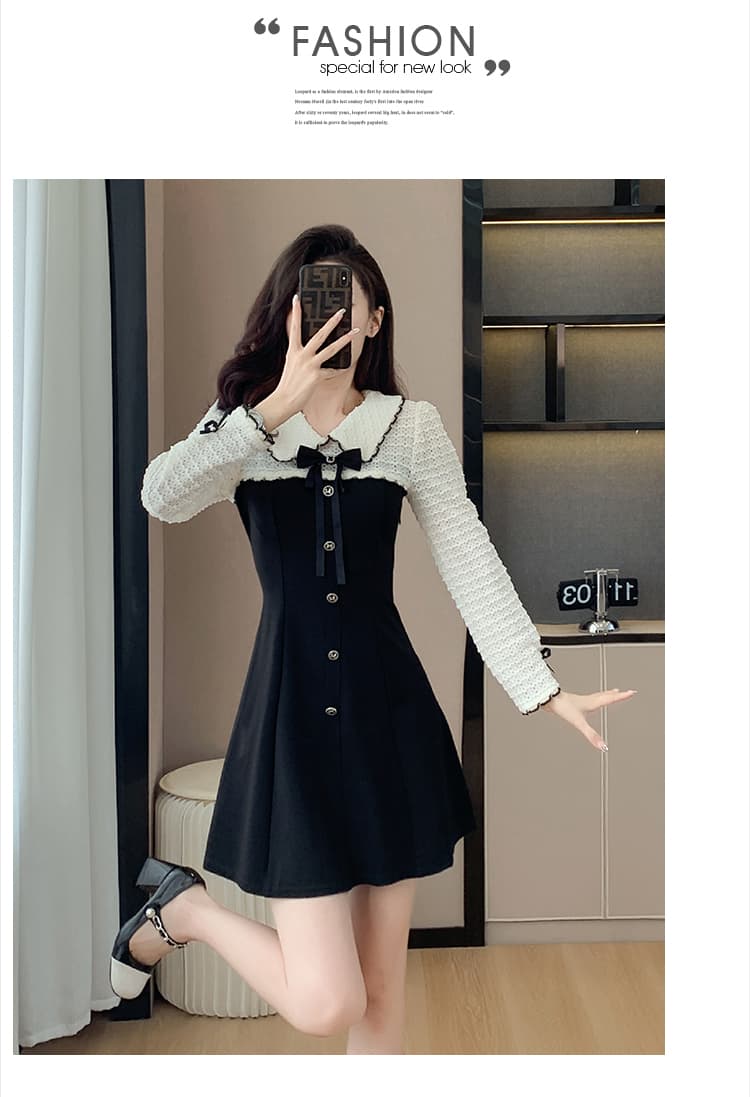 2026 년 프랑스식 레트로 달콤함 연령 감소 슬림해 보이는 그는 벤 바람 페이크 레이어드 작은 샤넬 스타일 드레스 작은 키 치마 상세 이미지 12