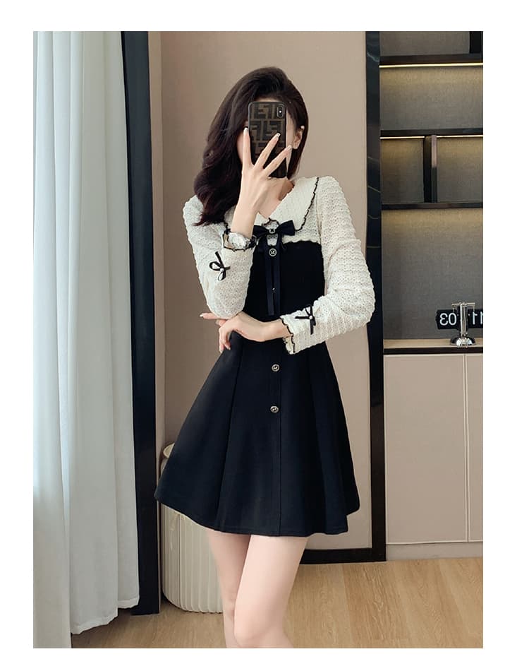 2026 년 프랑스식 레트로 달콤함 연령 감소 슬림해 보이는 그는 벤 바람 페이크 레이어드 작은 샤넬 스타일 드레스 작은 키 치마 상세 이미지 18