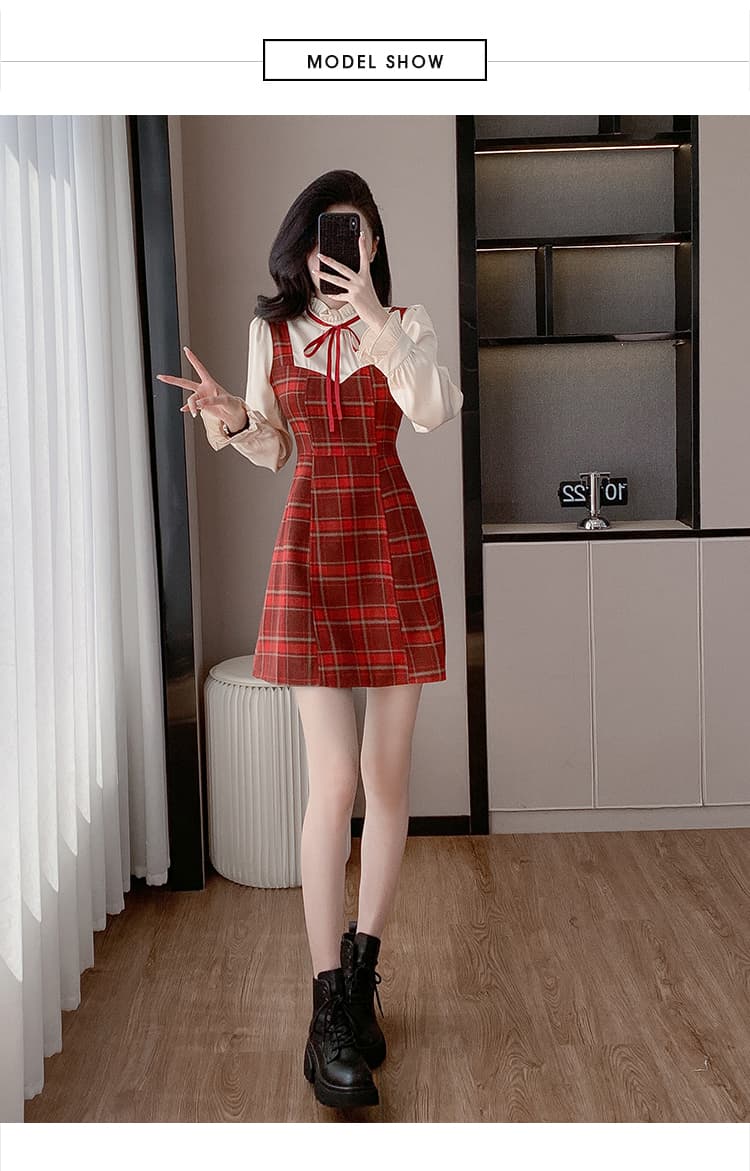 2026 작은 샤넬 스타일 드레스 빨간색 체크무늬 슬립 그는 벤 바람 부유 한 가족 천 골드 한 마디 짧은 치마 가을과 겨울 여성 상세 이미지 20