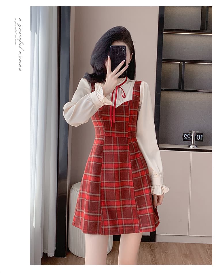 2026 작은 샤넬 스타일 드레스 빨간색 체크무늬 슬립 그는 벤 바람 부유 한 가족 천 골드 한 마디 짧은 치마 가을과 겨울 여성 상세 이미지 31