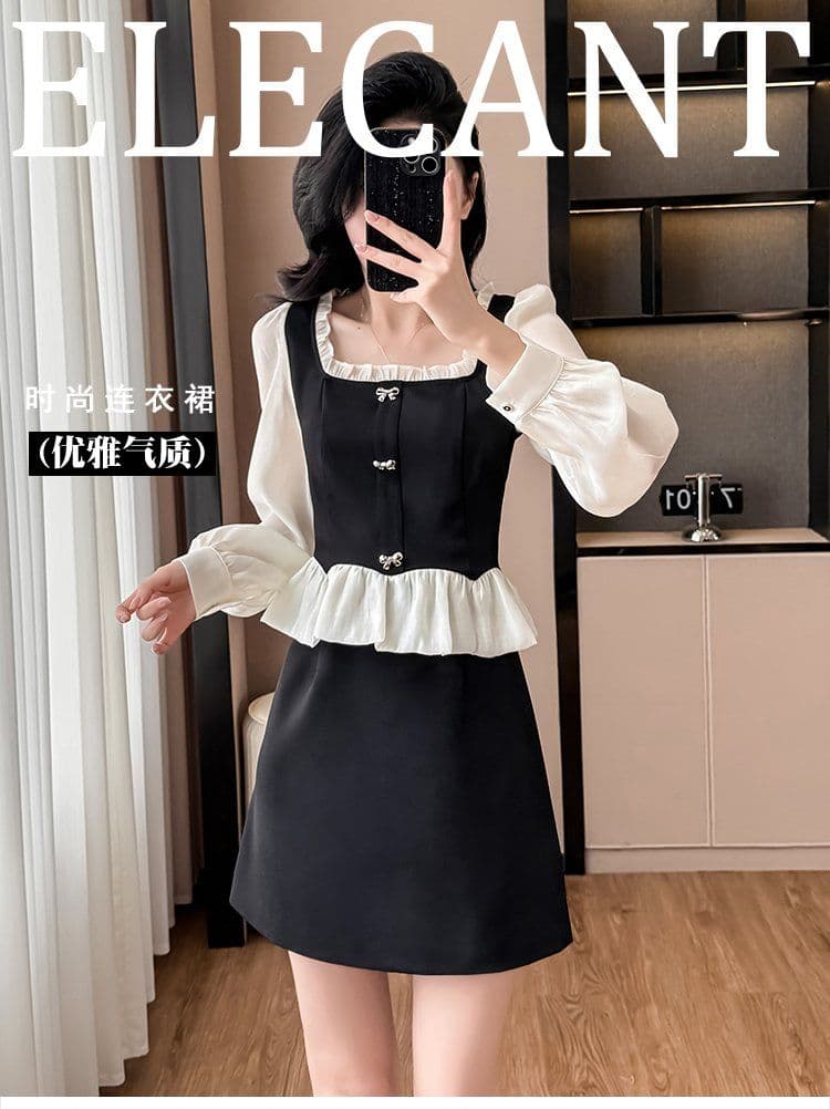 작은 샤넬 스타일 2026 가을 새로운 품격 외국 가스 슬림해 보이는 미니멀리즘 작은 키 패션 페이크 레이어드 여성 드레스 상세 이미지 6