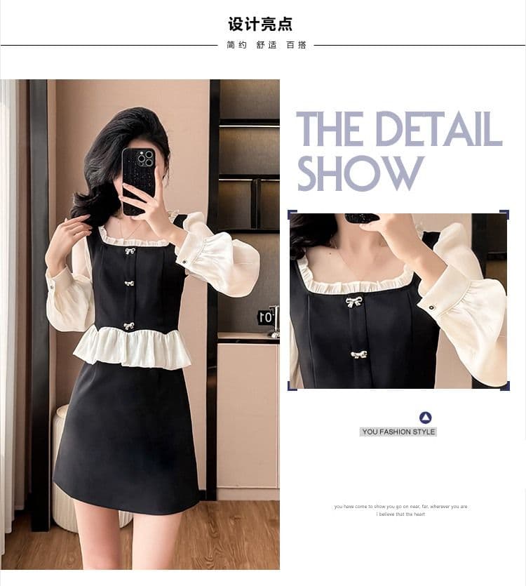 작은 샤넬 스타일 2026 가을 새로운 품격 외국 가스 슬림해 보이는 미니멀리즘 작은 키 패션 페이크 레이어드 여성 드레스 상세 이미지 7