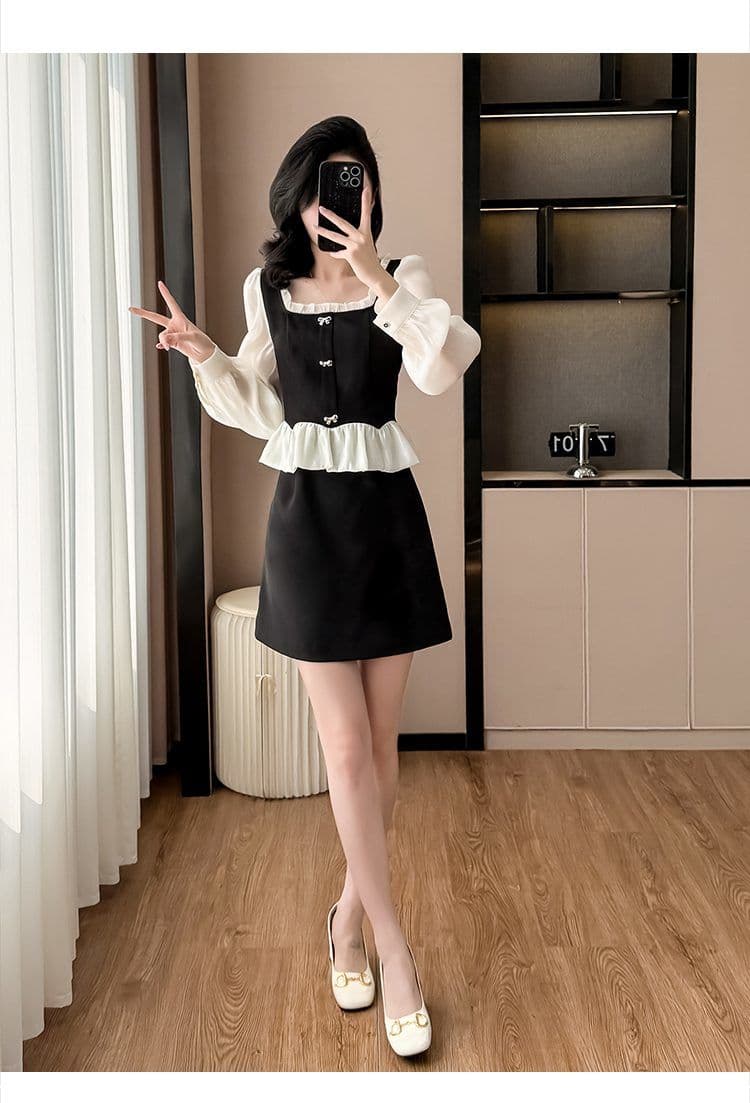 작은 샤넬 스타일 2026 가을 새로운 품격 외국 가스 슬림해 보이는 미니멀리즘 작은 키 패션 페이크 레이어드 여성 드레스 상세 이미지 13