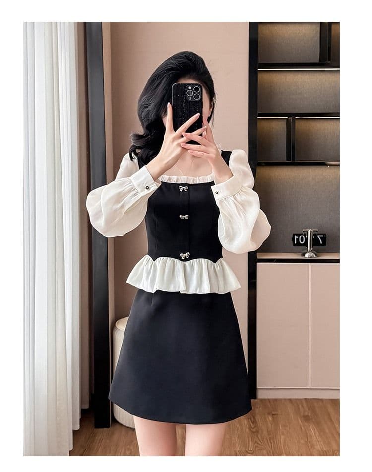 작은 샤넬 스타일 2026 가을 새로운 품격 외국 가스 슬림해 보이는 미니멀리즘 작은 키 패션 페이크 레이어드 여성 드레스 상세 이미지 15