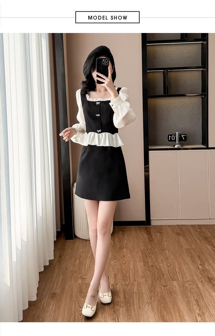 작은 샤넬 스타일 2026 가을 새로운 품격 외국 가스 슬림해 보이는 미니멀리즘 작은 키 패션 페이크 레이어드 여성 드레스 상세 이미지 16