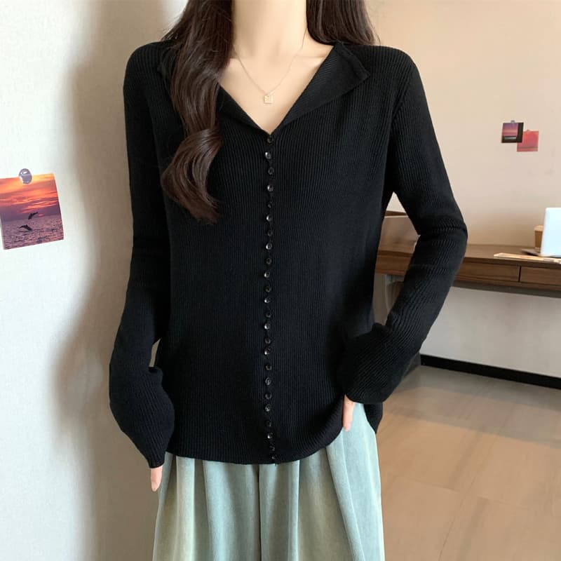 실사 통통한 여동생 가을 의상 빅 사이즈 여성 의류 새로운 싱글 줄 버튼 디자인 센스 풀오버 니트 스웨터 슬림해 보이는 루즈핏 맨위 상세 이미지 13