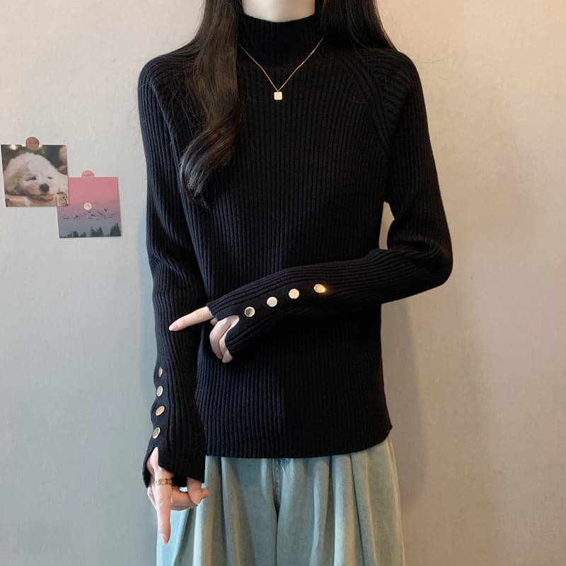 실사 지방 mm 봄 드레스 빅 사이즈 여성 의류 새로운 스웨터 반하이넥 구덩이 기사 니트 스웨터 슬림해 보이는 검정색 긴팔 맨위 상세 이미지 7