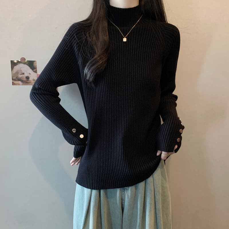 실사 지방 mm 봄 드레스 빅 사이즈 여성 의류 새로운 스웨터 반하이넥 구덩이 기사 니트 스웨터 슬림해 보이는 검정색 긴팔 맨위 상세 이미지 9