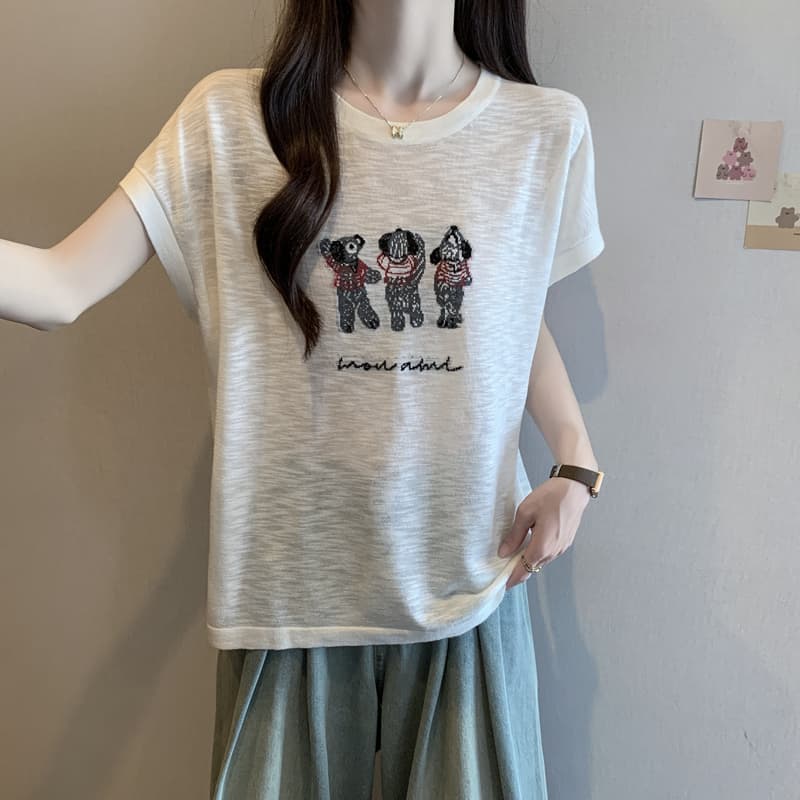 실사 통통한 여동생 빅 사이즈 여성 의류 여름 드레스 대나무 마디 마 차가운 센스 프로 피부 반팔 티셔츠 슬림해 보이는 루즈핏 얇은 스타일 맨위 상세 이미지 7