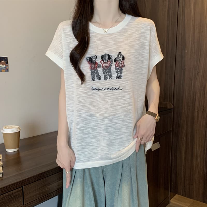 실사 통통한 여동생 빅 사이즈 여성 의류 여름 드레스 대나무 마디 마 차가운 센스 프로 피부 반팔 티셔츠 슬림해 보이는 루즈핏 얇은 스타일 맨위 상세 이미지 8