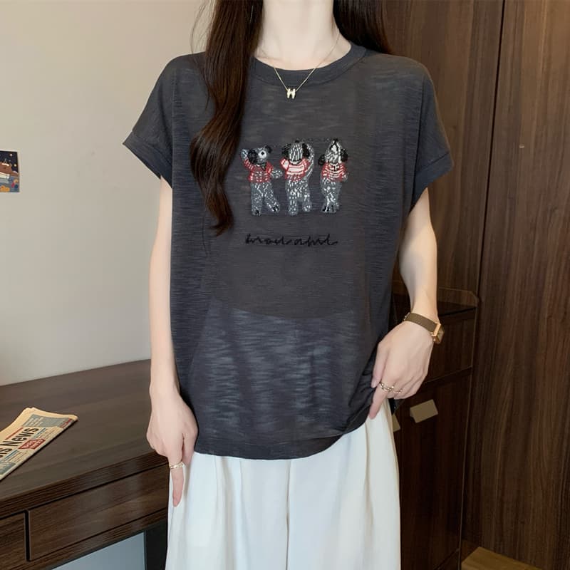 실사 통통한 여동생 빅 사이즈 여성 의류 여름 드레스 대나무 마디 마 차가운 센스 프로 피부 반팔 티셔츠 슬림해 보이는 루즈핏 얇은 스타일 맨위 상세 이미지 22