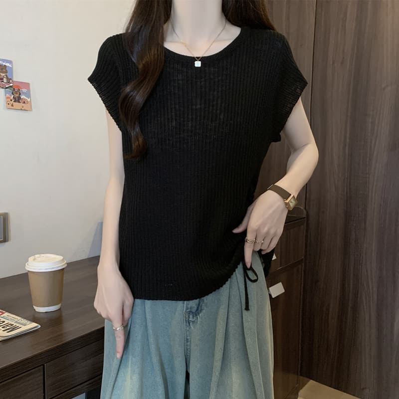 실사 빅 사이즈 여성 의류 여름 드레스 새로운 통통한 여동생 반팔 티셔츠 펌프 로프 디자인 센스 루즈핏 라운드 넥 연령 감소 맨위 상세 이미지 10