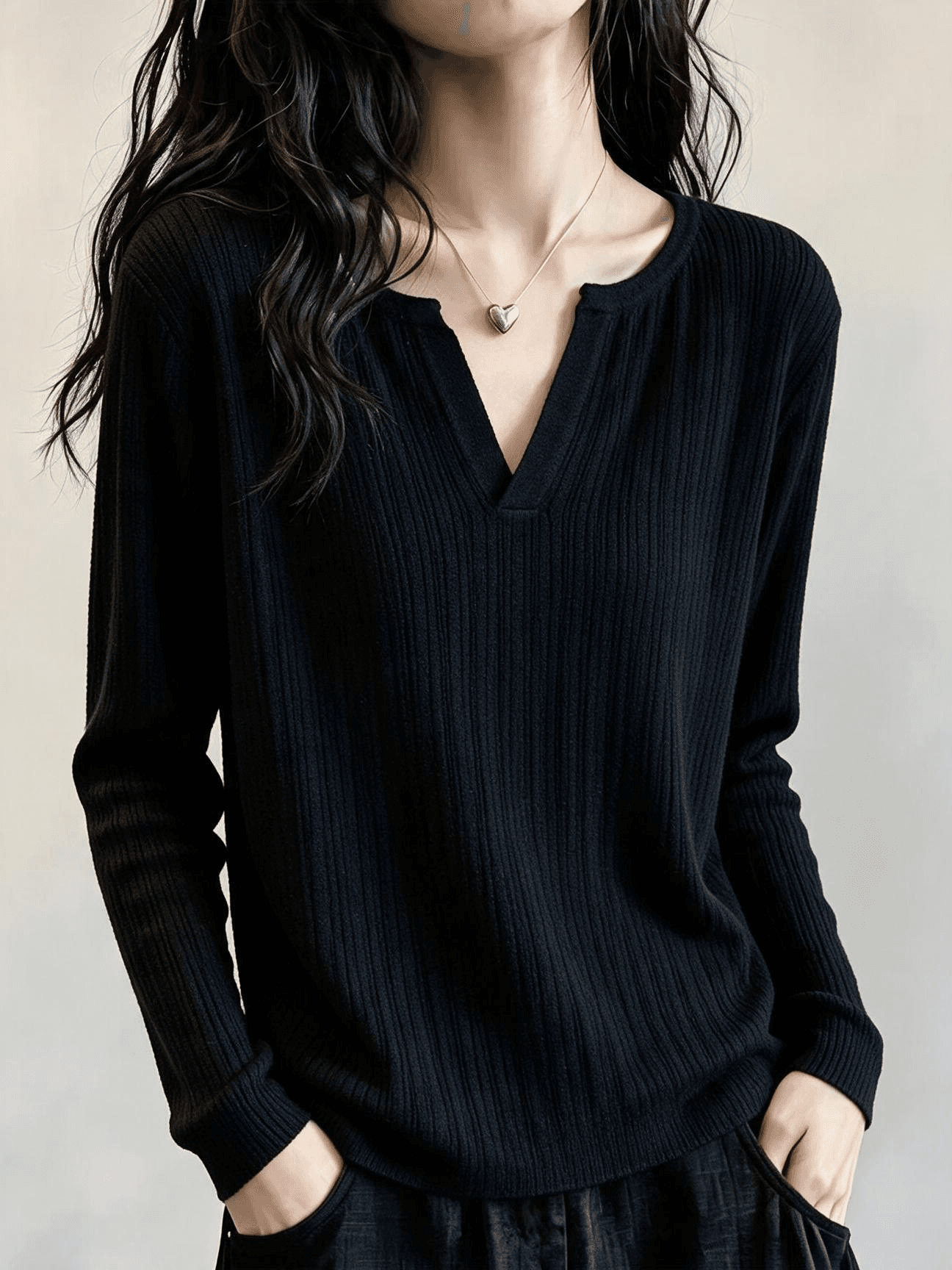 실사 지방 mm 빅 사이즈 여성 의류 봄과 가을 옷 슬림해 보이는 표지 배 니트 스웨터 미니멀리즘 연령 감소 캐주얼 풀오버 맨위 상세 이미지 3