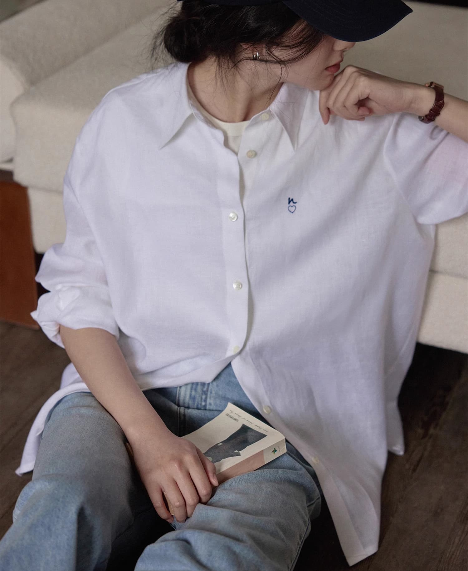 자외선 차단 셔츠 여름 드레스 새로운 루즈핏 느긋한 바람 화이트 아마 얇은 스타일 셔츠 여성 프랑스식 캐주얼 재킷 맨위 이미지 2