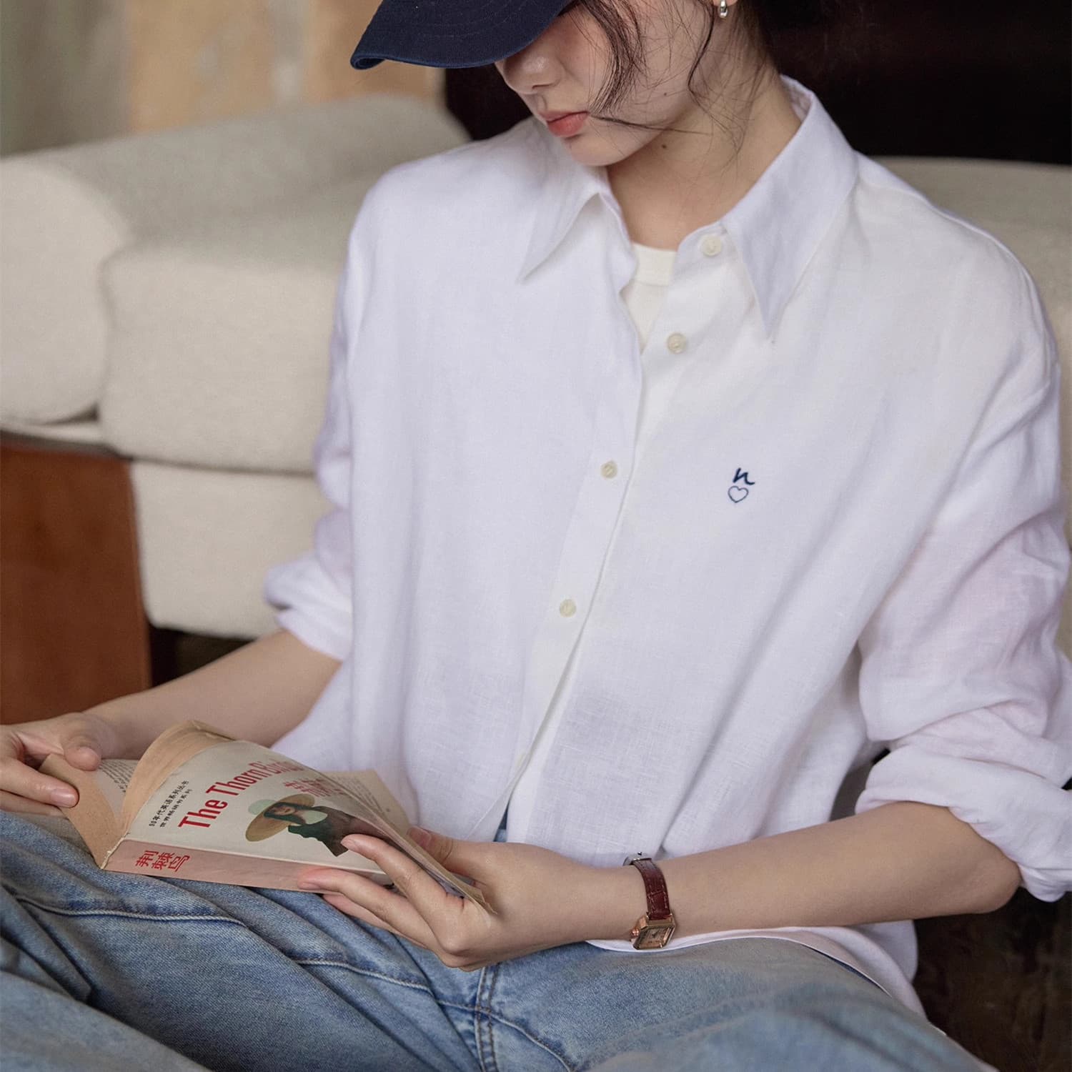 자외선 차단 셔츠 여름 드레스 새로운 루즈핏 느긋한 바람 화이트 아마 얇은 스타일 셔츠 여성 프랑스식 캐주얼 재킷 맨위 상세 이미지 1