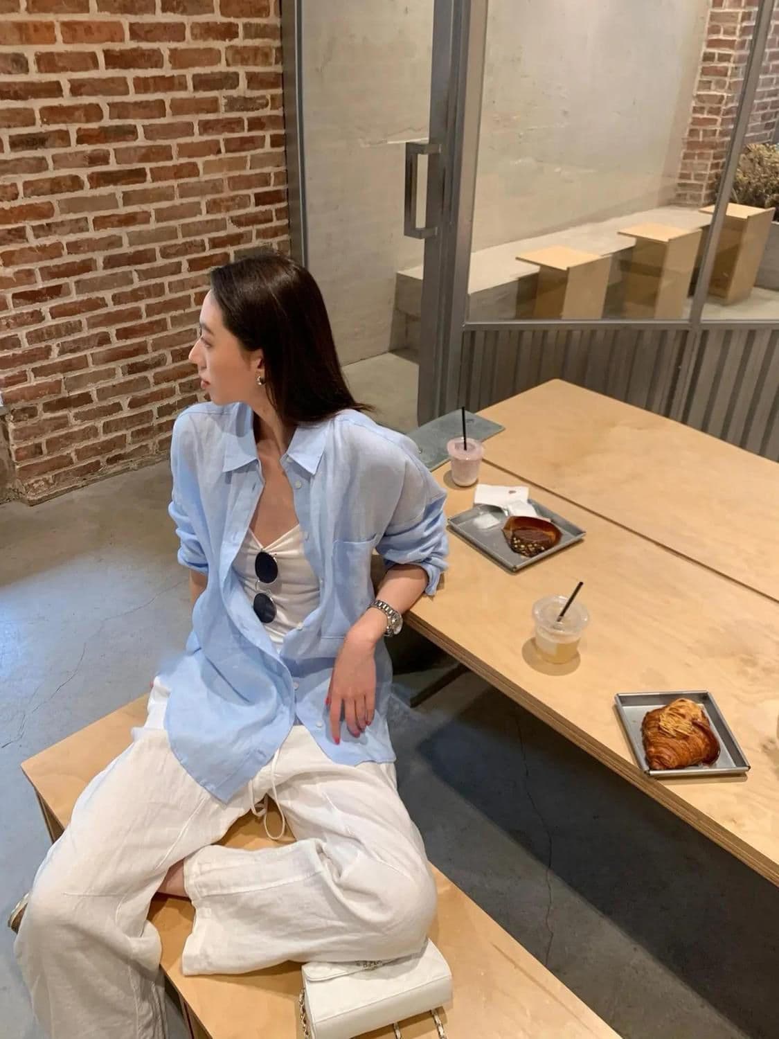 오래된 돈 바람 미니멀리즘 아마 품격 polo 하늘색 셔츠 oversize 자외선 차단 재킷 이미지 2