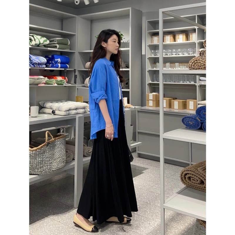 오래된 돈 바람 미니멀리즘 아마 품격 polo 톰 글 래 원인 파란색 셔츠 oversize 자외선 차단 재킷 상세 이미지 4
