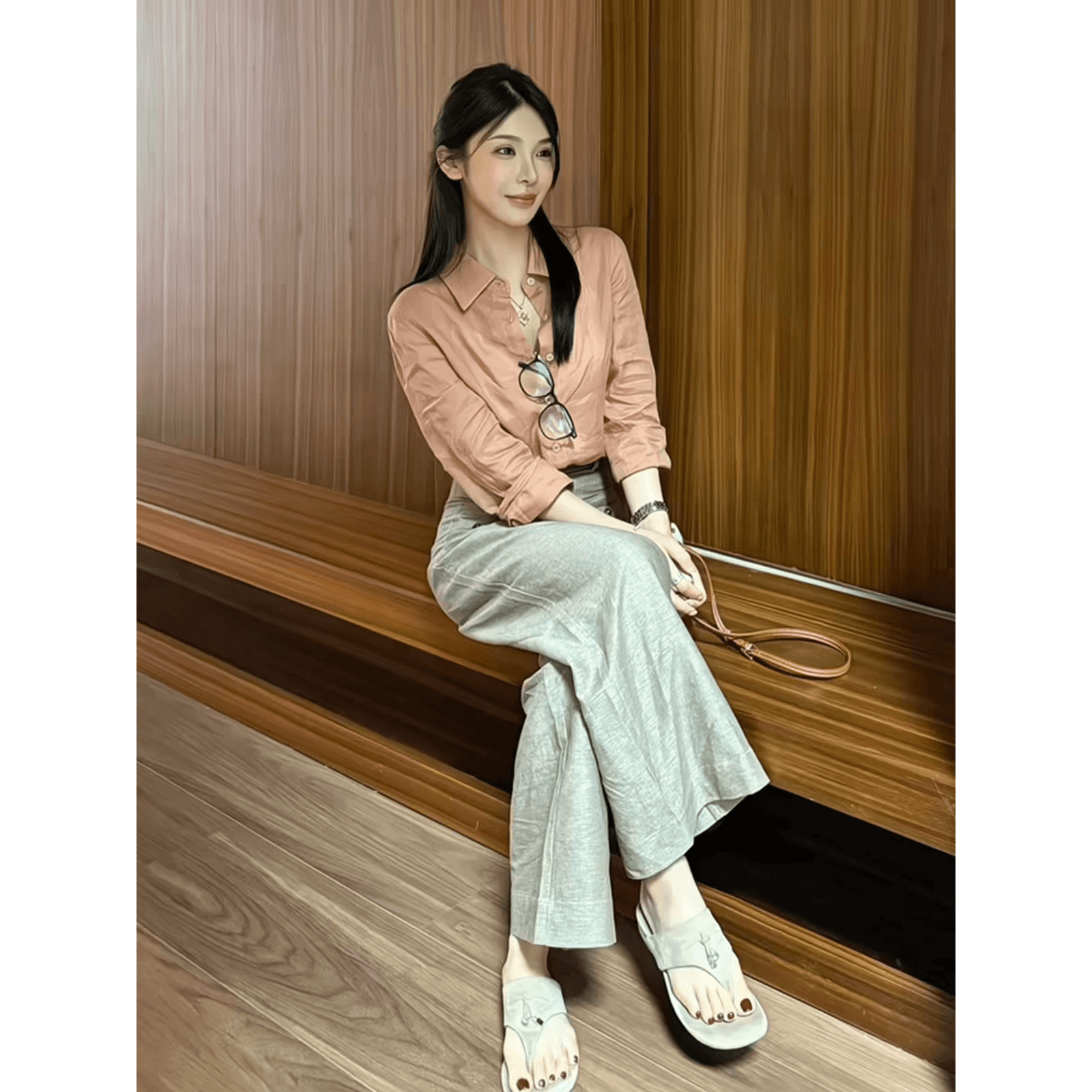 아마 긴팔 핑크색 출퇴근 루즈핏 고급 대기 다용도 면 린넨 품격 맨위 이미지 3