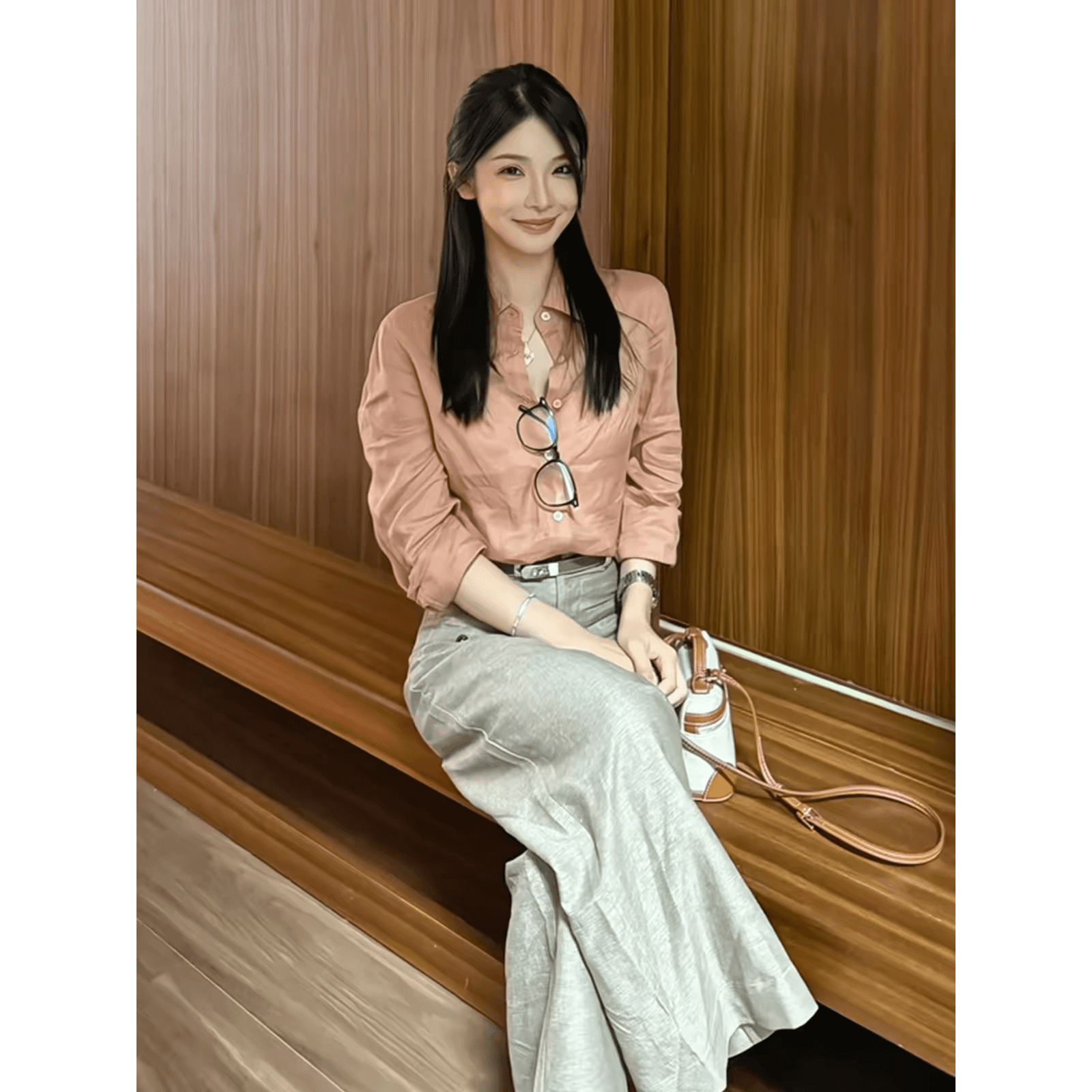 아마 긴팔 핑크색 출퇴근 루즈핏 고급 대기 다용도 면 린넨 품격 맨위 이미지 5