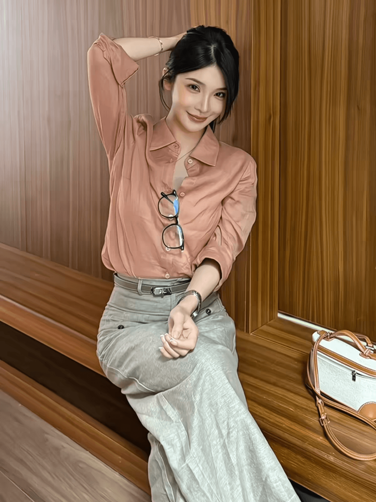 아마 긴팔 핑크색 출퇴근 루즈핏 고급 대기 다용도 면 린넨 품격 맨위 상세 이미지 5