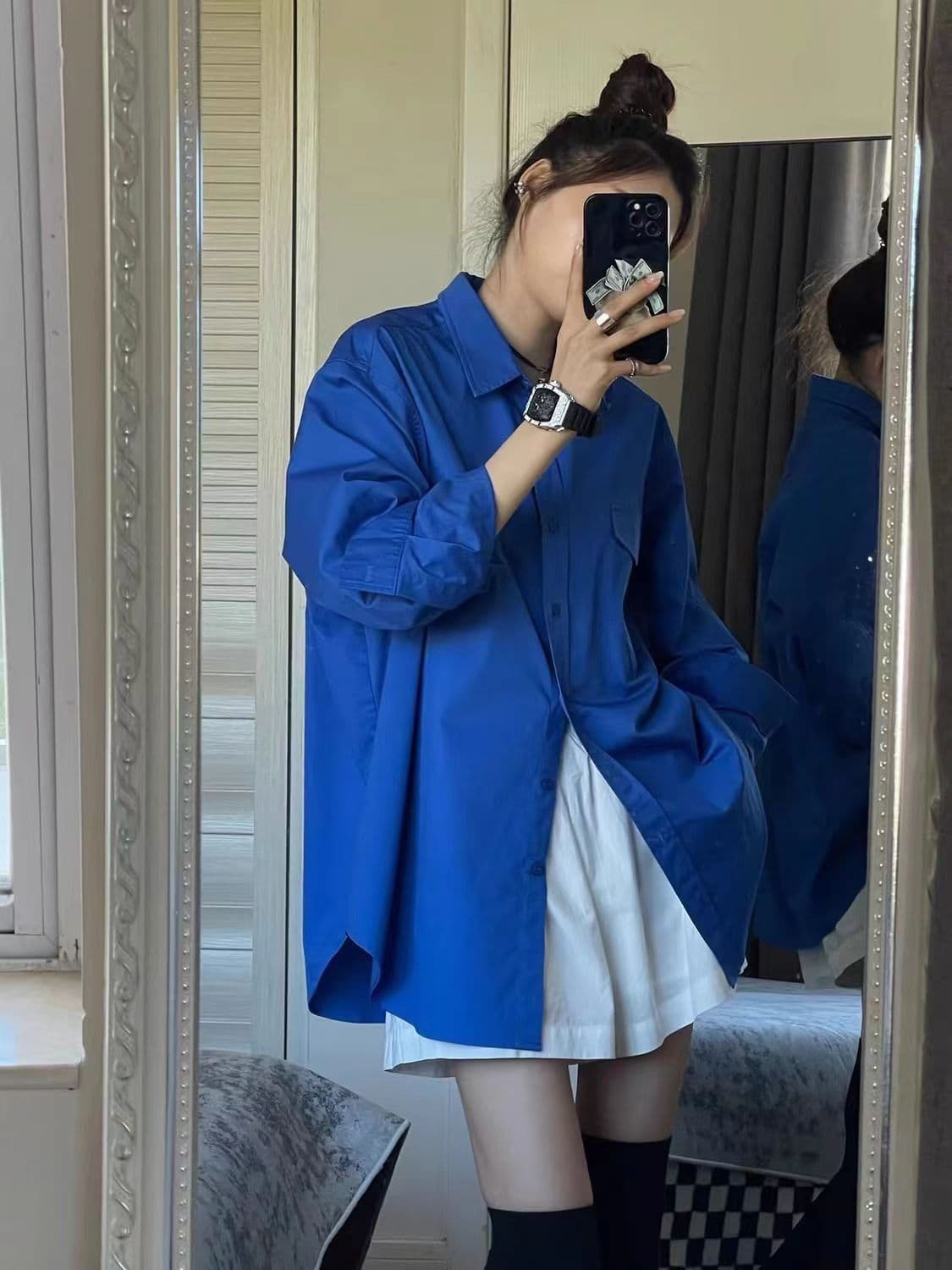 톰 글 래 원인 블루 패션 다용도 루즈핏 고급 센스 스택 착용 품격 맨위 이미지 3