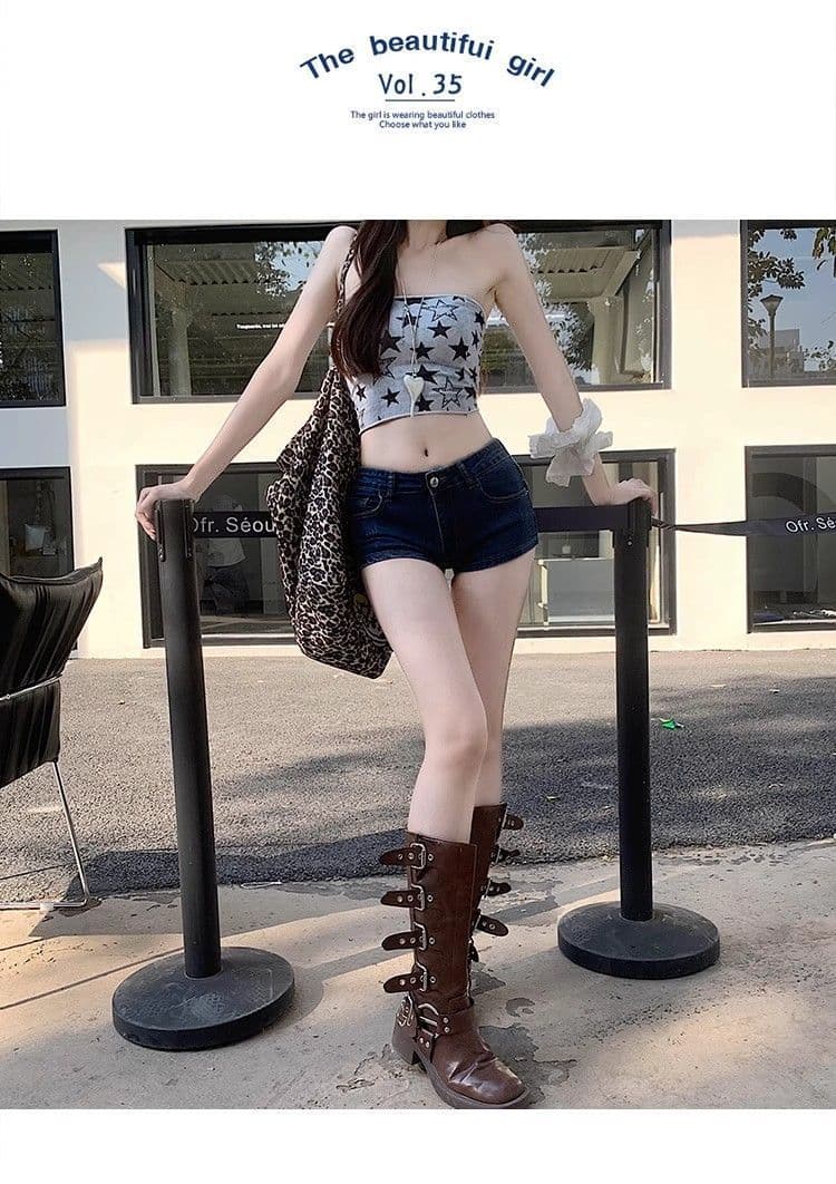 작은 키 진한 파란색 데님 반바지 여성 2026 년 새로운 여름 아메리칸 로우 웨이스트 섹시함 슬림해 보이는 초단 핫 바지 상세 이미지 19