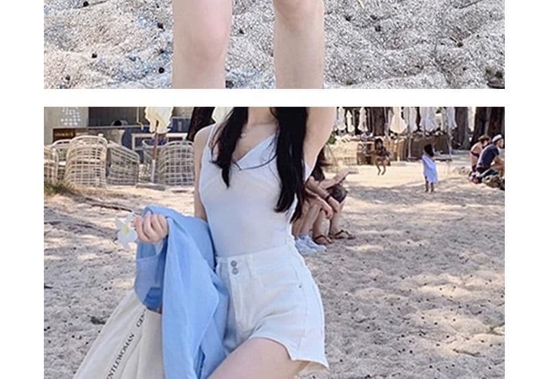 화이트 불규칙 신축성 타이트 3 점 데님 반바지 여성 여름 핫걸 슬림해 보이는 타이트 스커트 하이웨이스트 한 마디 핫 바지 상세 이미지 12