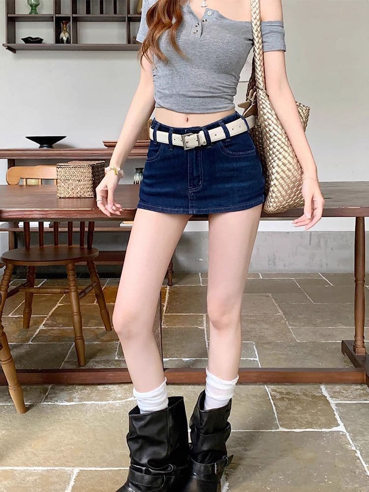아메리칸 레트로 핫걸 데님 바지 여성 의류 여름 작은 대중 Chic 로우 웨이스트 타이트 반바지 한 마디 타이트 스커트 핫 바지 이미지 4