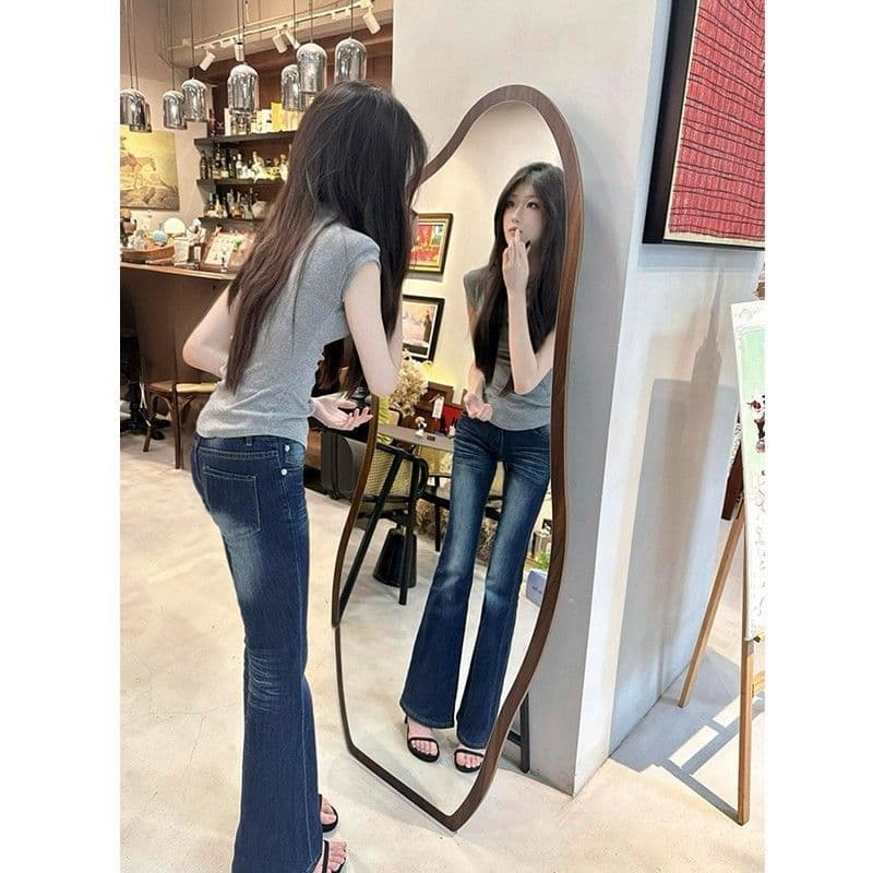 175 키 큰 남자 길이 연장 아메리칸 레트로 로우 웨이스트 핫걸 마이크로 나팔 데님 여성 봄 여름 몸매 가꾸기 슬림해 보이는 호스 슈 바지 이미지 2