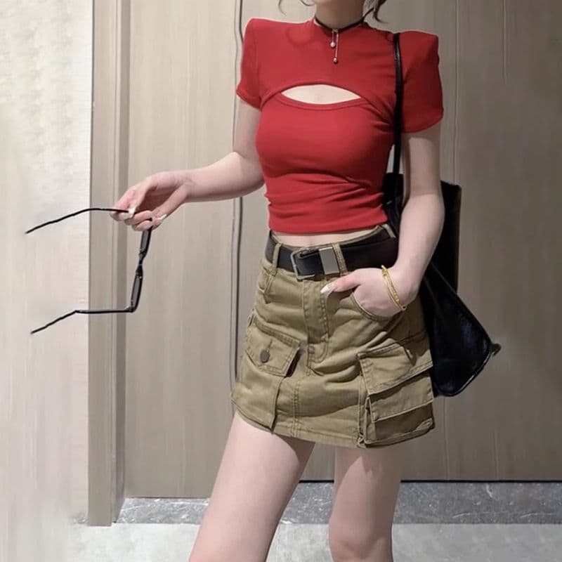 주머니 레트로 워크웨어 데님 미니 스커트 여성 2026 여름 섹션 하이웨이스트 슬림해 보이는 핫걸 노출 방지 아메리칸 반신 스커트 이미지 3