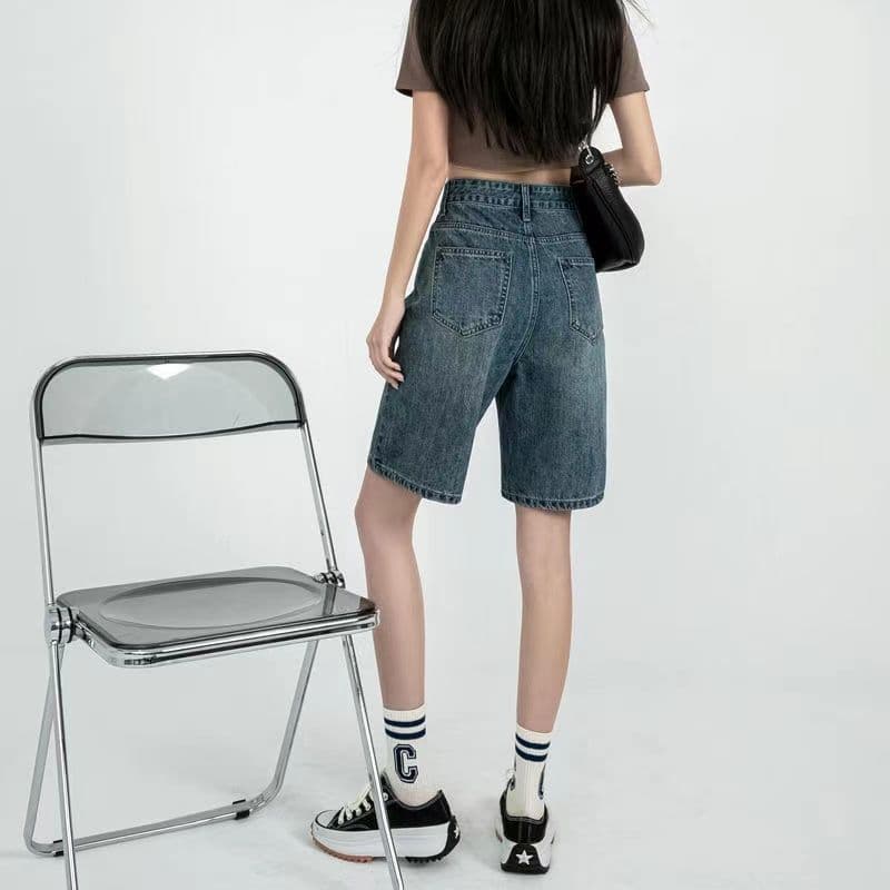 데님 반바지 여성 5 점 하이웨이스트 루즈핏 디자인 센스 작은 대중 트렌디 ins 여름 얇은 5 점 바지 2026 년 새로운