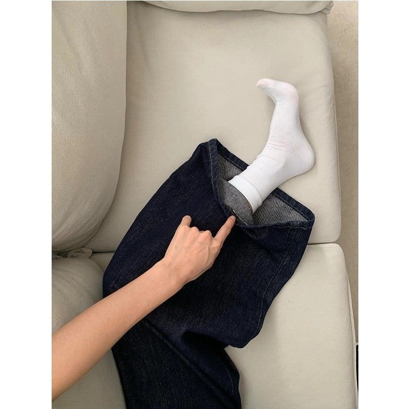 키 큰 남자 레트로 워싱 진한 파란색 넓은 다리 청바지 여성 하이웨이스트 루즈핏 슬림해 보이는 스트레이트 도루 센스 바닥 청소 긴 바지 이미지 4