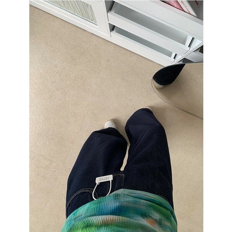 키 큰 남자 레트로 워싱 진한 파란색 넓은 다리 청바지 여성 하이웨이스트 루즈핏 슬림해 보이는 스트레이트 도루 센스 바닥 청소 긴 바지 이미지 5