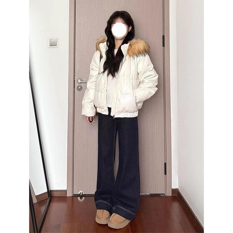 아메리칸 워싱 루즈핏 아니요 막대기 다리 진한 파란색 부츠컷 청바지 여성 하이웨이스트 슬림해 보이는 다용도 호스 슈 나팔 긴 바지 이미지 2