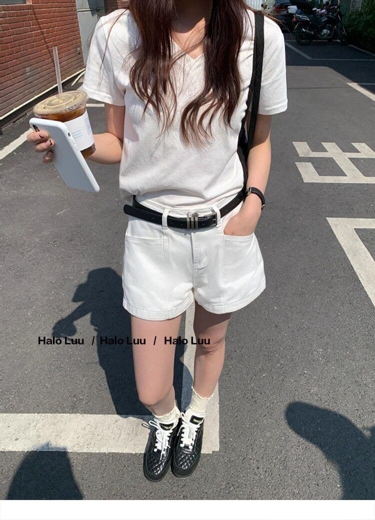 화이트 스트레이트 데님 반바지 여성 여름 얇은 스타일 2026 새로운 올해 인기 폭발 빅 사이즈 루즈핏 넓은 다리 핫 바지 상세 이미지 5