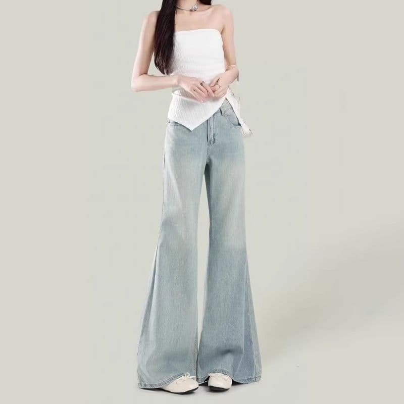 디자인 센스 아니요 막대기 다리 부츠컷 청바지 하이웨이스트 2026 봄 폭발 하늘색 루즈핏 도루 센스 호스 슈 바지 상세 이미지 5