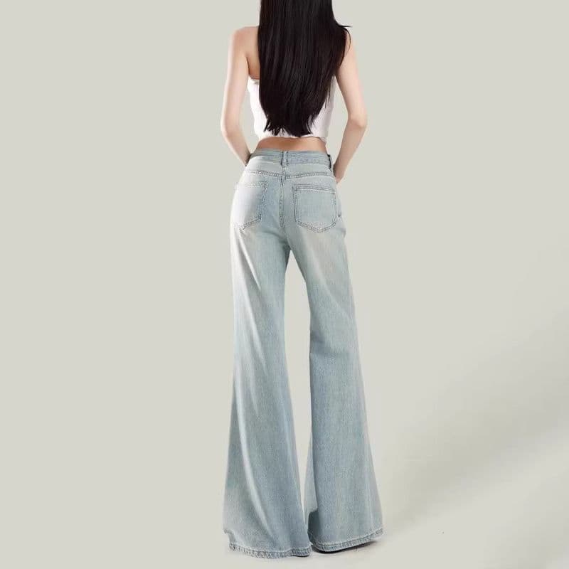 디자인 센스 아니요 막대기 다리 부츠컷 청바지 하이웨이스트 2026 봄 폭발 하늘색 루즈핏 도루 센스 호스 슈 바지 상세 이미지 6