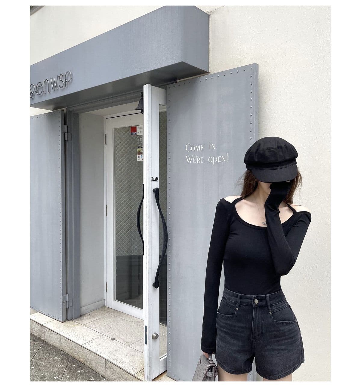블랙 회색 하이웨이스트 루즈핏 한 마디 루즈핏 캐주얼 다용도 디스플레이 다리 길이 표지 고기 슬림해 보이는 트임 넓은 다리 데님 반바지 상세 이미지 6