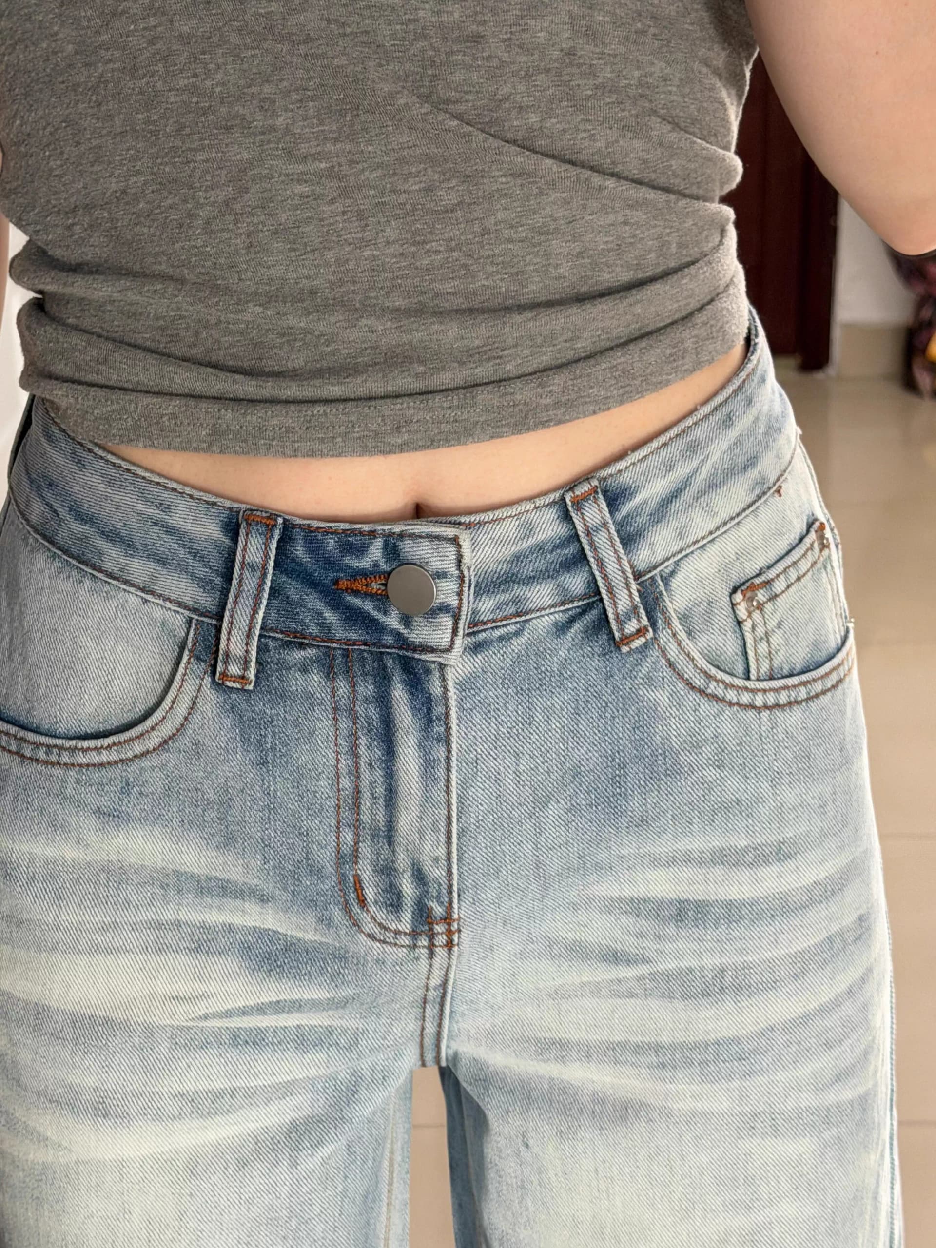 디자인 센스 하늘색 홀치기 염색 루즈핏 넓은 다리 청바지 여성 봄 여름 새로운 하이웨이스트 슬림해 보이는 도루 센스 바닥 청소 바지 상세 이미지 6