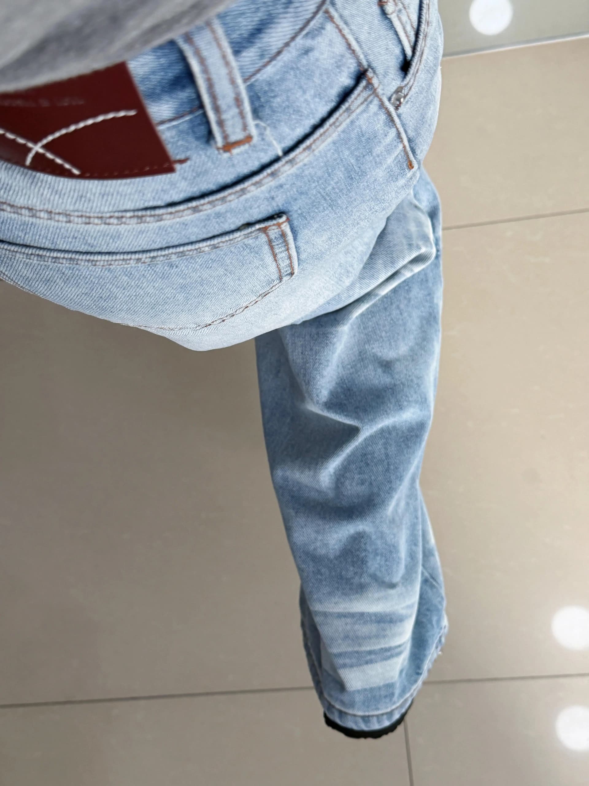 디자인 센스 하늘색 홀치기 염색 루즈핏 넓은 다리 청바지 여성 봄 여름 새로운 하이웨이스트 슬림해 보이는 도루 센스 바닥 청소 바지 상세 이미지 11