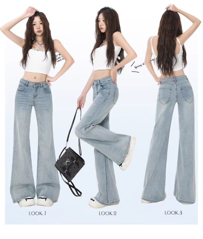 키 큰 남자 핫걸 밝은색 로우 웨이스트 마이크로 나팔 청바지 디자인 센스 루즈핏 넓은 다리 슬림해 보이는 스트레이트 바닥 청소 바지 상세 이미지 5